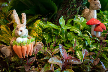 Bunny and Colorful Easter eggs background. Happy Easter  colored Easter Easter decorations