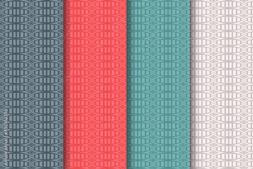 Poster set of abstract curve seamless pattern design template use circle, curve and vertical of rectangle s
