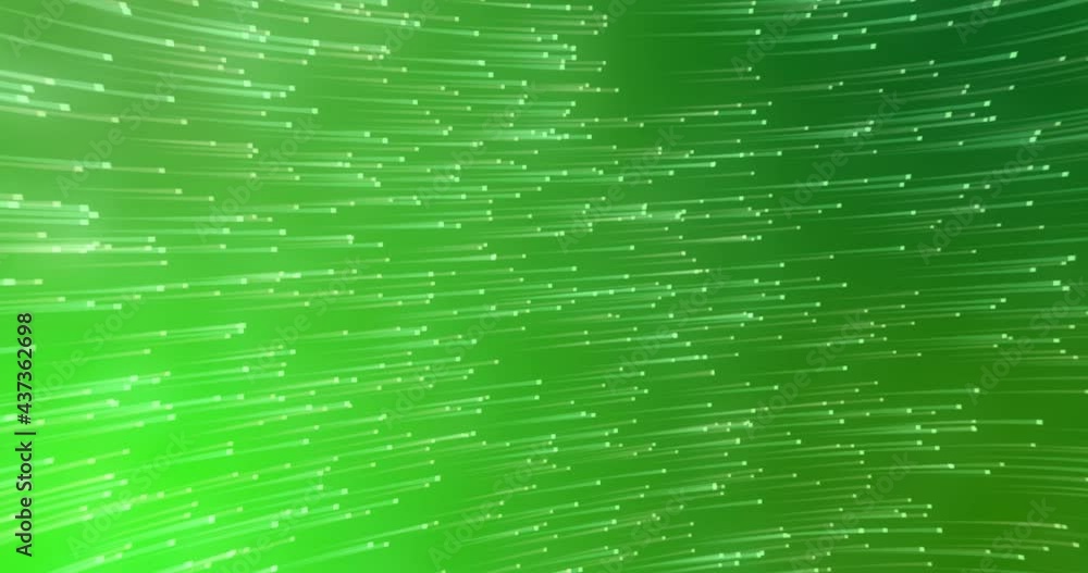 Poster digital animation of glowing light trails moving in circular motion against green background