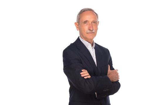 mature man with grey mustache looking at camera. retired latino hispanic people smile with confident.senior latin man looking at camera isolated on white.
