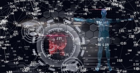 Compostion of network of connections over virtual screen with medical icons