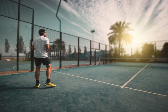 a young boy posing on an outdoor sports court
