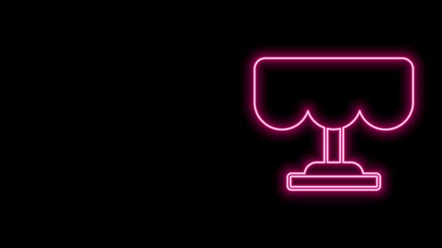 Glowing neon line Wooden table icon isolated on black background. Street cafe. 4K Video motion graphic animation