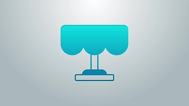 Blue line Wooden table icon isolated on grey background. Street cafe. 4K Video motion graphic animation