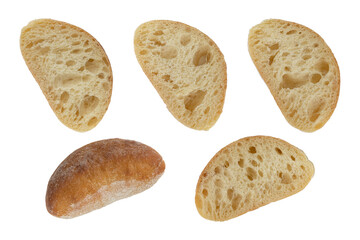 slice of ciabatta bread isolated on white background, top view