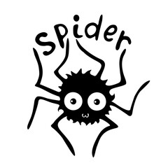 Spider - vector lettering and illustration. Element of design for Halloween, party invitation, greeting card, template of sticker or badge