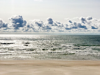 Tranquil summer scene of Baltic sea. Beautiful blue sky and cloudscape.