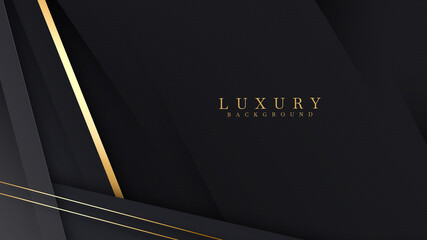 Golden lines luxury on black color background. Elegant realistic paper cut style 3d. Vector illustration about precious and beautiful feeling.