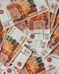 Russian cash banknotes of five thousand rubles