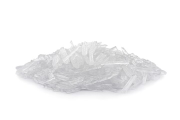 Heap of menthol crystals on white background