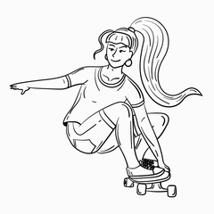 Girl on a skateboard bw
