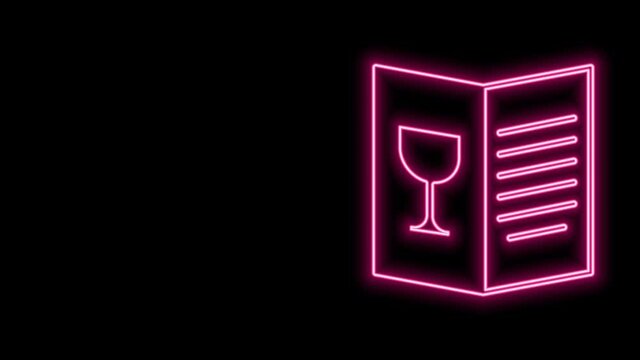 Glowing neon line Restaurant cafe menu icon isolated on black background. 4K Video motion graphic animation