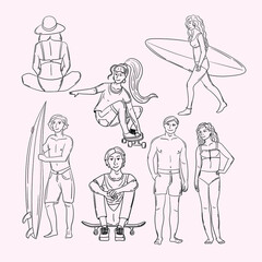 People on the beach bw