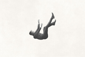 illustration of man falling from the sky, minimal concept - obrazy, fototapety, plakaty