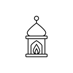Ramadhan candle Lantern icon in flat black line style, isolated on white background 