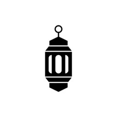 Ramadhan candle Lantern icon in solid black flat shape glyph icon, isolated on white background 