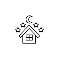 starry night icon, Ramadhan Fasting icon in flat black line style, isolated on white background 