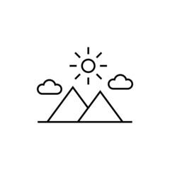 Sunrise icon in flat black line style, isolated on white background 