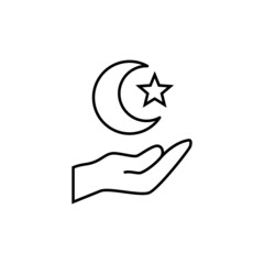 Midnight Pray symbol icon in flat black line style, isolated on white background 