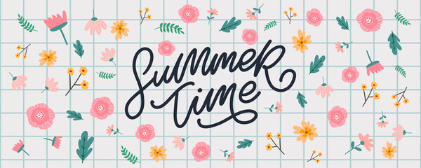 summer sale time banner with flowers letter vector