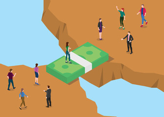 financial bridge concept with modern flat isometric style