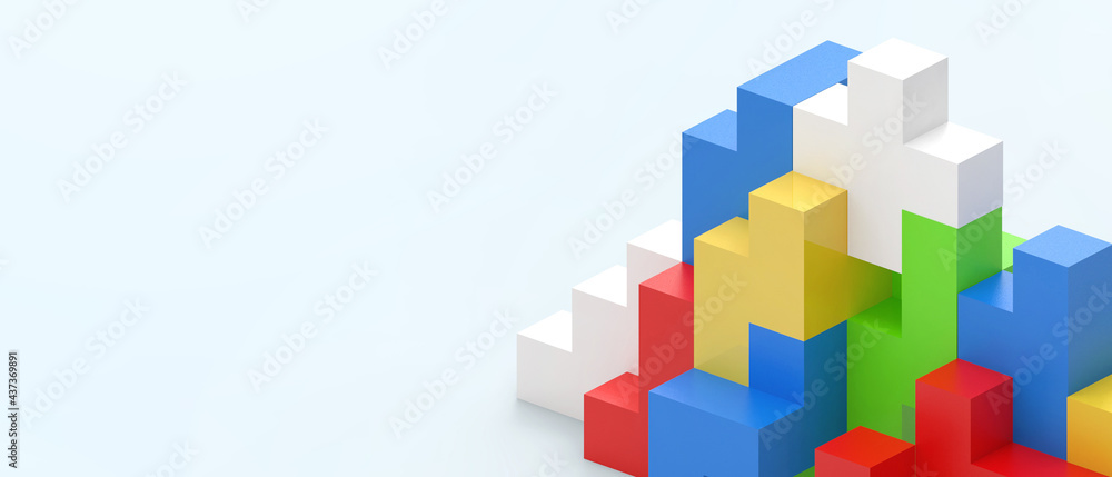 Poster creative idea logical thinking concept and puzzle game with geometric shapes on blue .website backgr