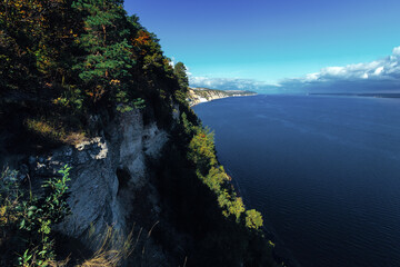 View of the river, mountains and blue sky with clouds