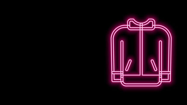 Glowing neon line Baseball t-shirt icon isolated on black background. Baseball jersey, sport uniform, raglan t-shirt sport. 4K Video motion graphic animation