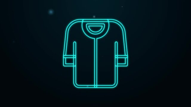Glowing neon line Baseball t-shirt icon isolated on black background. Baseball jersey, sport uniform, raglan t-shirt sport. 4K Video motion graphic animation