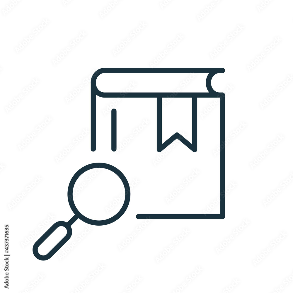 Poster magnifying glass with book line icon. search books concept. bookstore linear icon. search button for