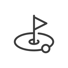 Golf course icon. Simple illustration of golf flag with ball for recreation or sports apps design.