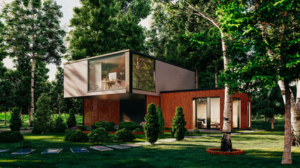3d render of modern house in the middle of nature