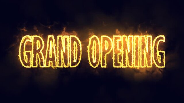 Grand opening. Phrase that appears in space with glow and fire effects