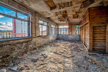 Fototapeta na wymiar interiors of a destroyed room or building