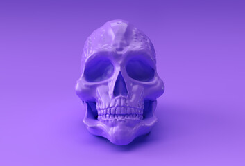 Human skull on Rich Blue Background. The concept of death  3d render illustration.