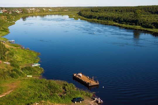 View of Suhona river in summer evening. Vologda region. Russia