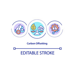 Carbon offsetting concept icon. Taking actions for reducing carbon dioxide releases abstract idea thin line illustration. Mitigating emissions. Vector isolated outline color drawing. Editable stroke