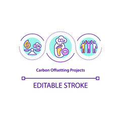 Carbon offsetting projects concept icon. CO2 from atmosphere removing abstract idea thin line illustration. Environmental impact reduction. Vector isolated outline color drawing. Editable stroke