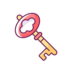 Key RGB color icon. Vintage clef for opening lock. Solving puzzles, clues for riddles. Victorian key. Part of mystery quest. Isolated vector illustration. Escape room simple filled line drawing