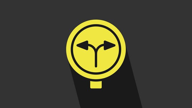 Yellow Fork in the road icon isolated on grey background. 4K Video motion graphic animation
