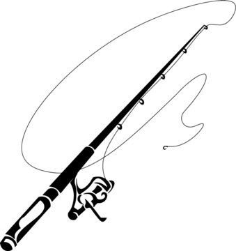 Fishing Rod and Reel Black and White Vector