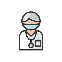 Male doctor avatar with mask. Medicine services character. Profile user, person. People icon. Vector illustration