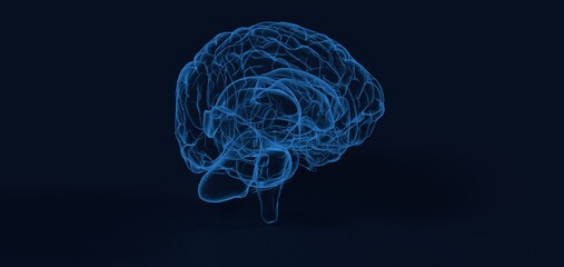 Colorful polygonal 3D brain illustration on BG.