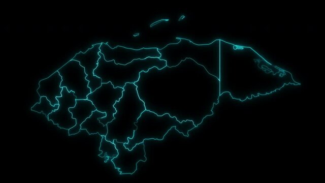Animated Outline Map of Honduras with Departments in a Black background