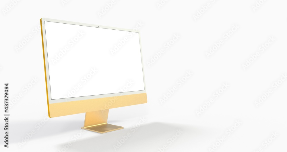 Poster realistic flat screen computer monitor 3de style mockup with blank screen isolated 3d