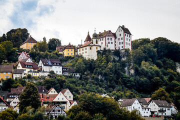view of a town with a castle on a hill and multiple houses in germany
