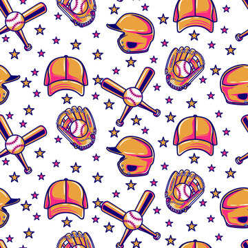 Seamless Pattern With Baseball Softball Ball Graphics