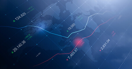 Market chart of business glowing stock graph or investment financial data profit on digital screen display background with diagram exchange information. 3D rendering.