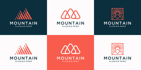 Set of creative mountain logo with abstract initial M logo design collection.