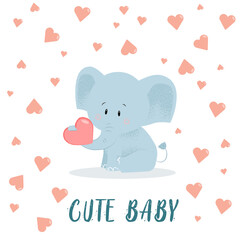 vector illustration cute baby shower love graphic design happy birthday character valentine greeting card heart background day kid sweet art holiday toy elephant poster romantic print children boy